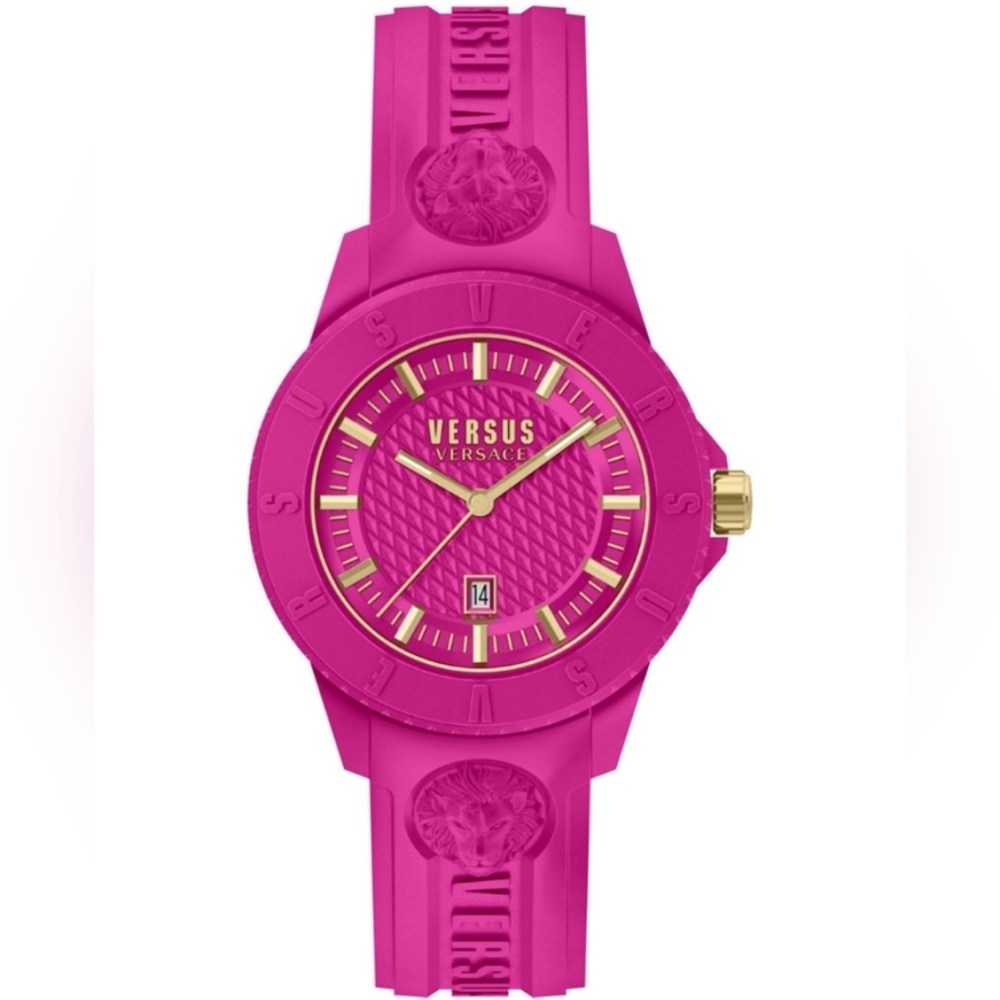 Versus Versace Pink and Gold Silicone Strap Watch